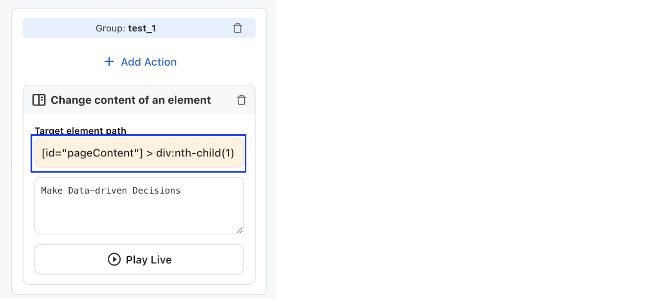 Selected element path display in the configuration panel