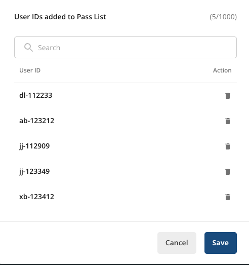 Override list with trash icon to remove user ID