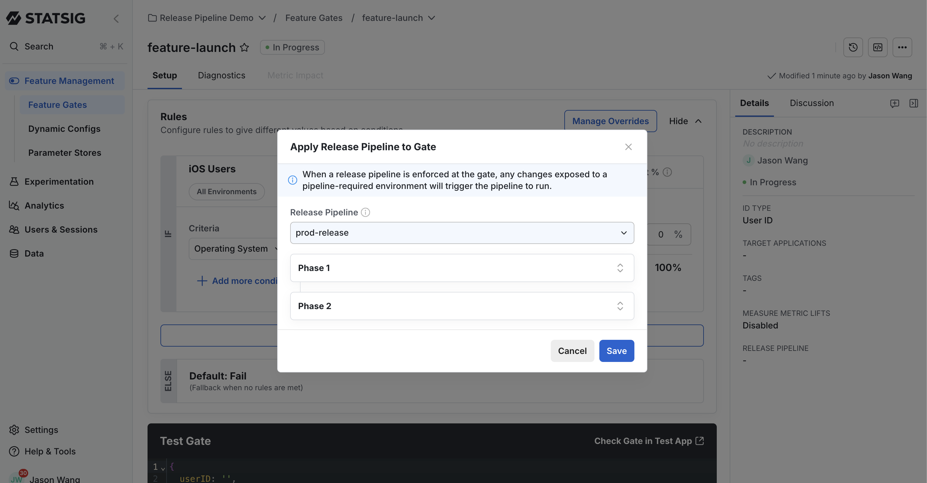 Attaching a pipeline via sidebar