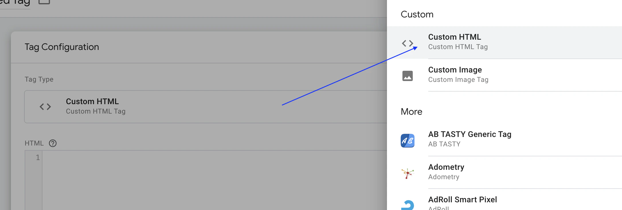 GTM tag configuration screen