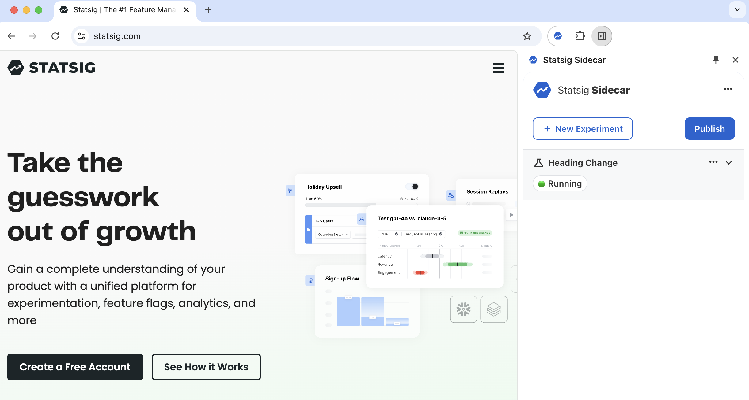 Sidecar experiment interface showing the main dashboard