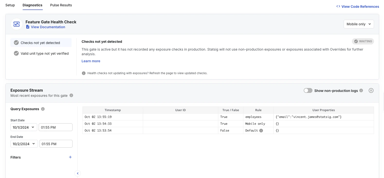 Usage dashboard showing event volume
