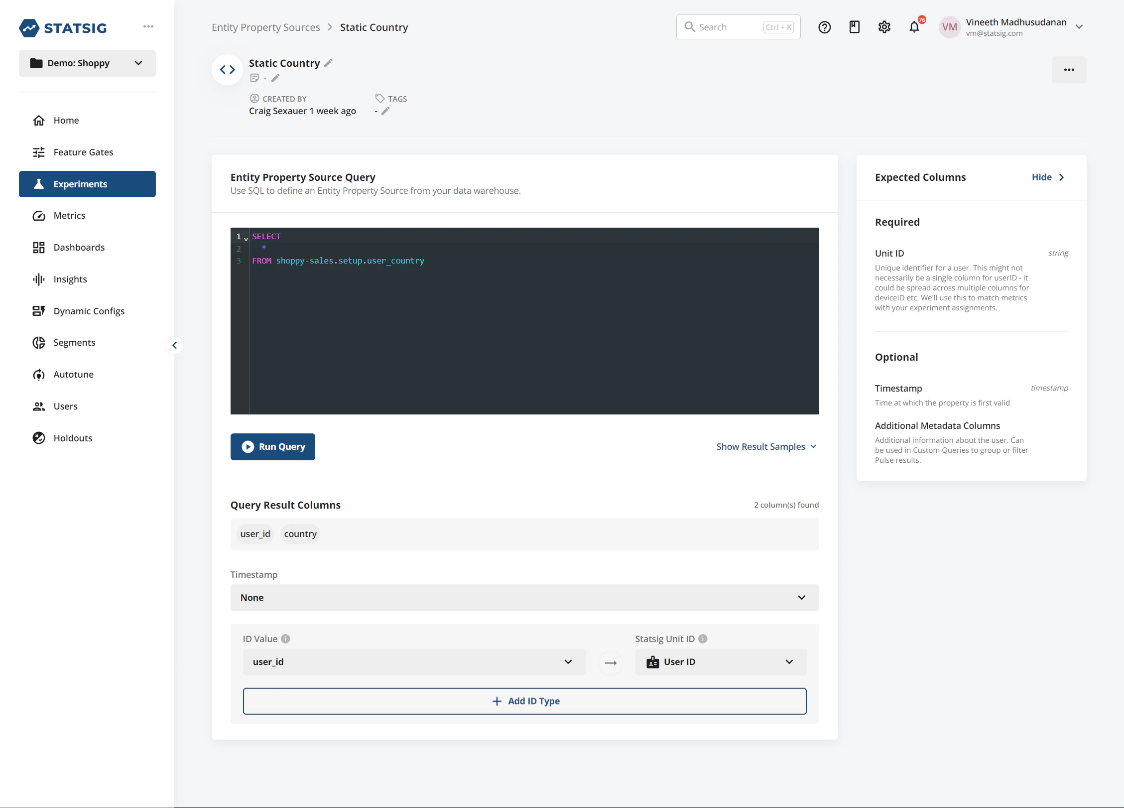 Entity properties configuration interface