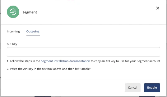 Segment outbound integration configuration interface