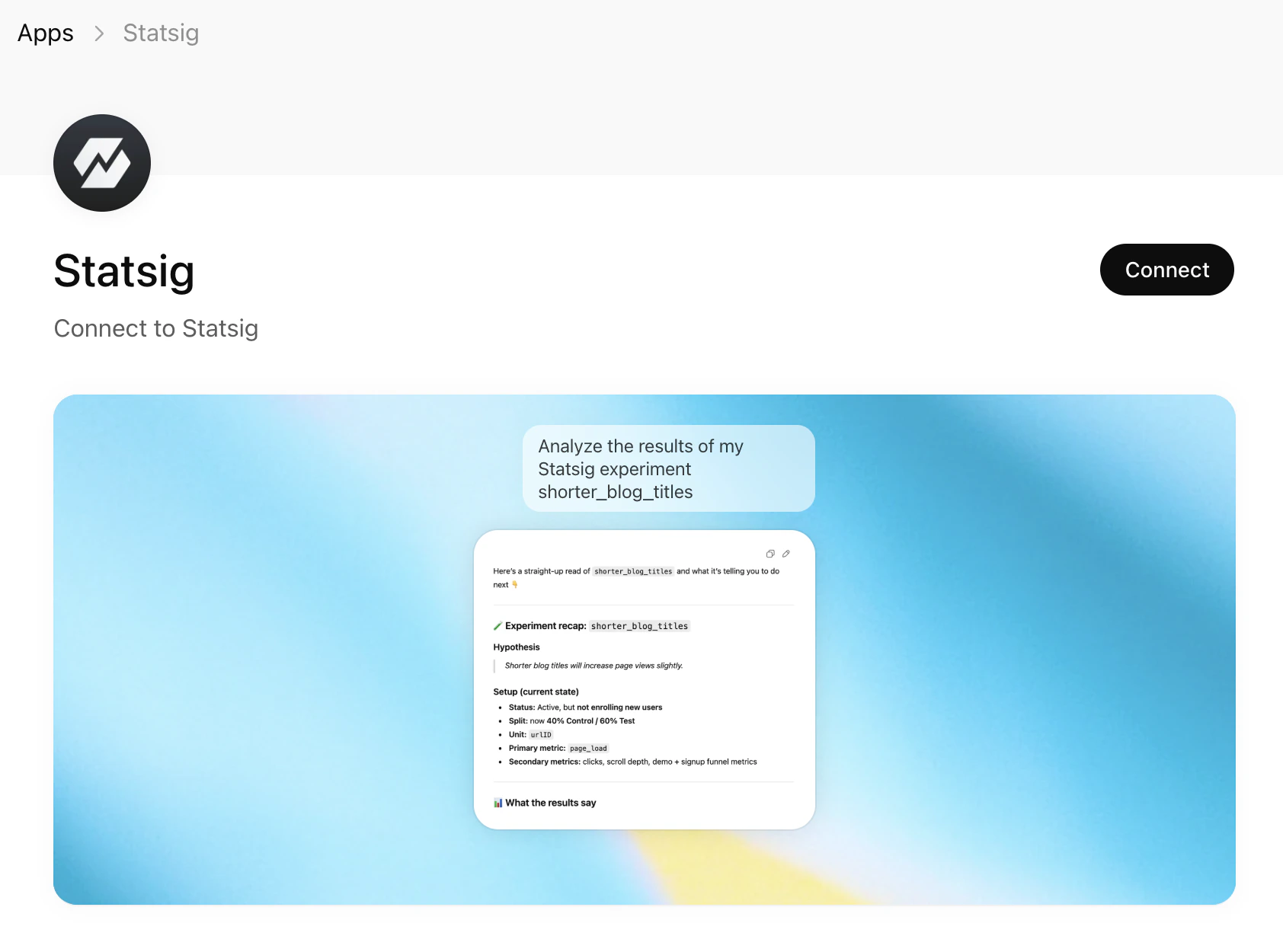 Statsig listing in the ChatGPT Apps Directory