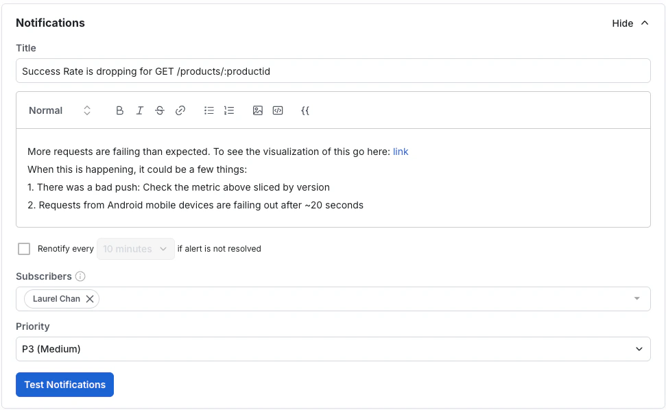 Alert setup step 5