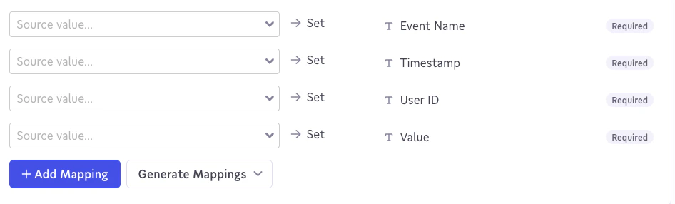 Field mapping table aligning Census columns to Statsig event fields