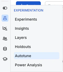 Statsig console navigation with Autotune section highlighted