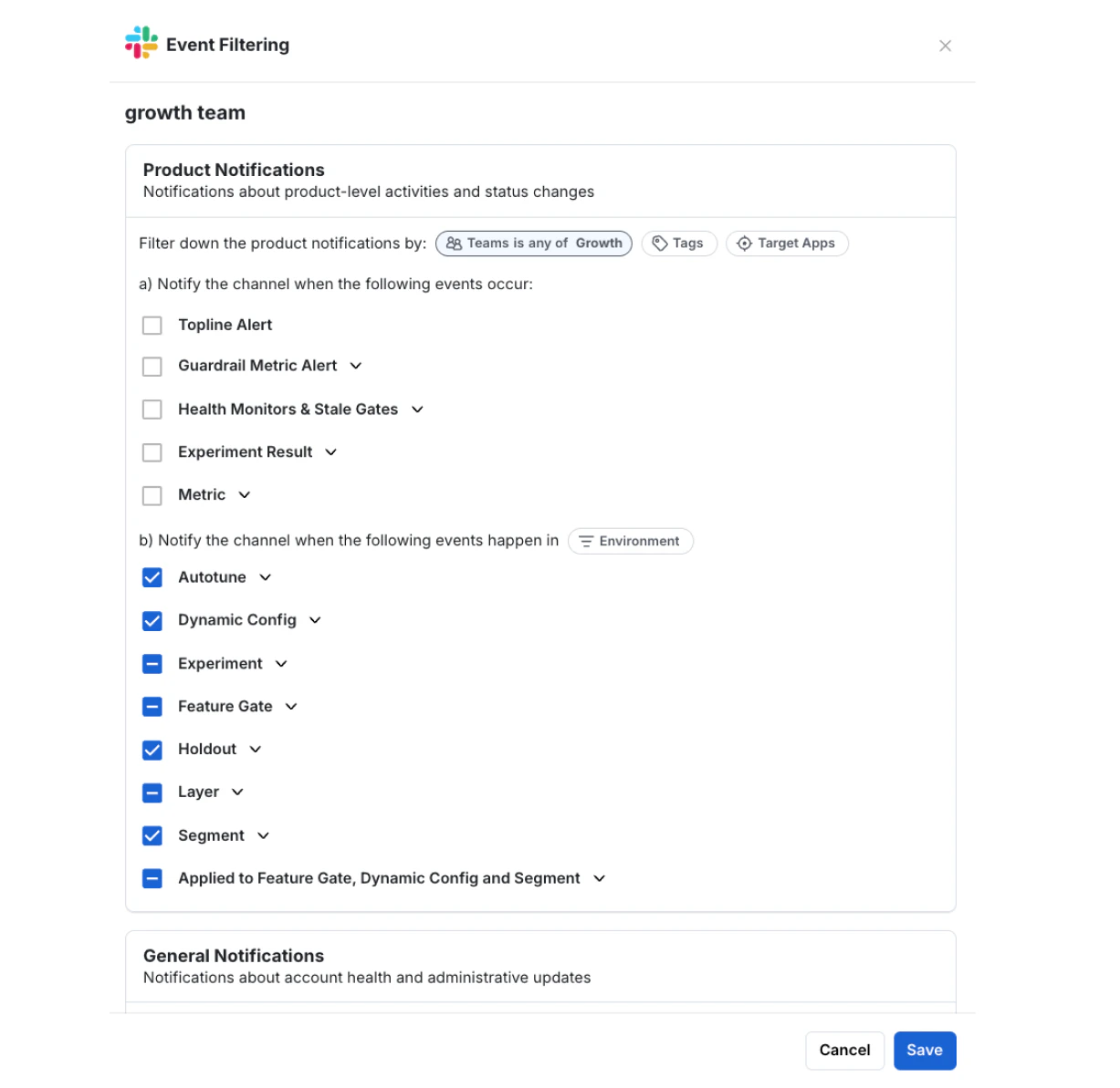 Slack Product Notification Events