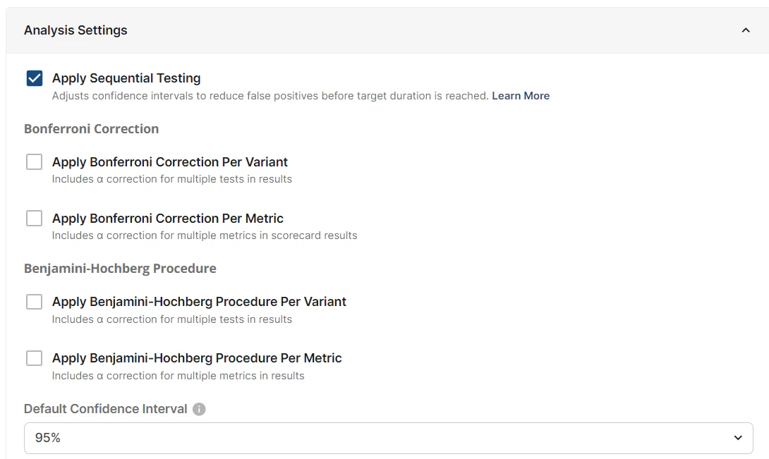 Benjamini-Hochberg procedure configuration interface