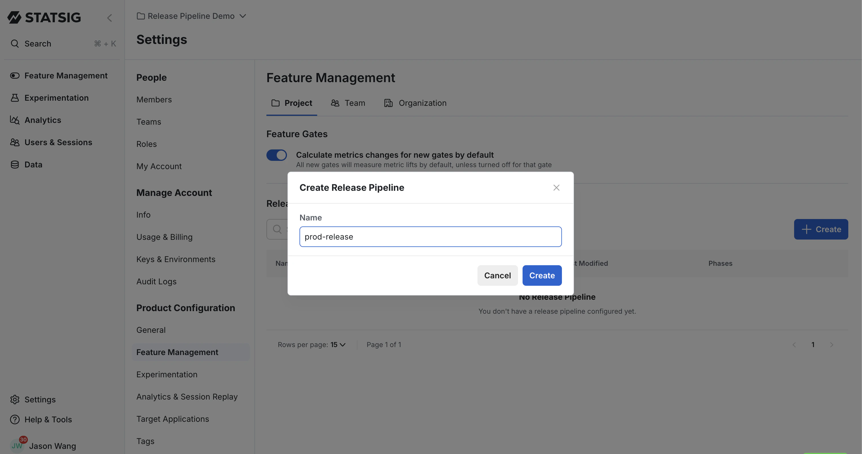 Create release pipeline interface