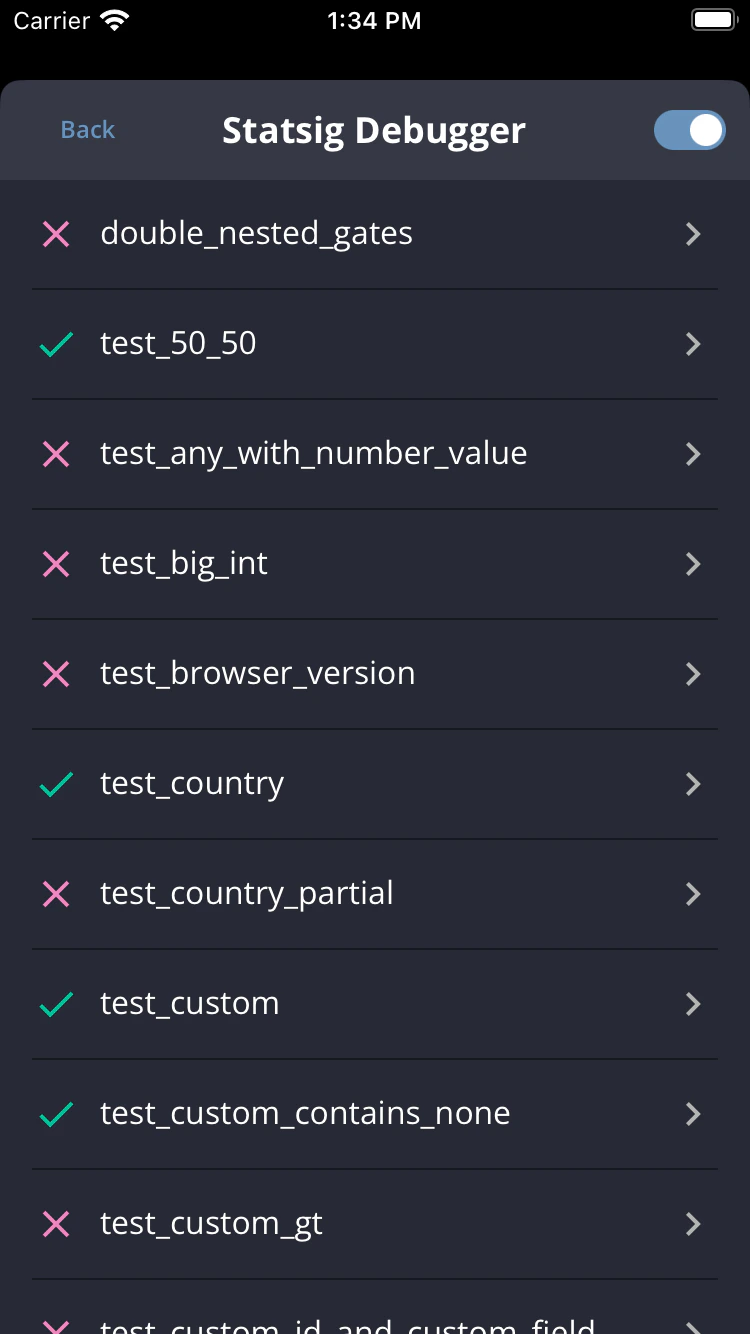 Client debugger gates list