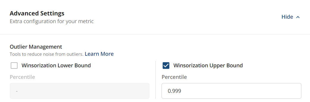 Winsorization configuration interface