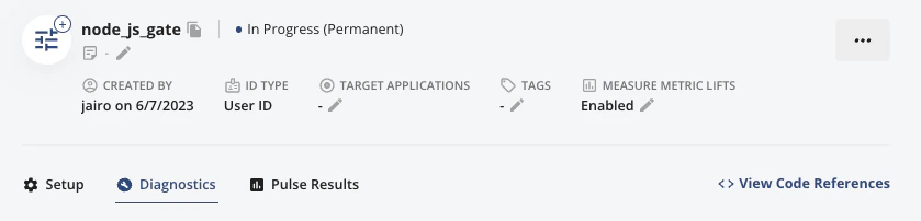 Feature gate diagnostics tab showing code references link