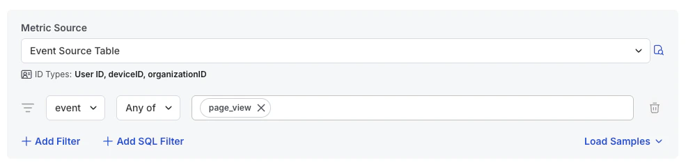Unit count metric creation with filters for specific event