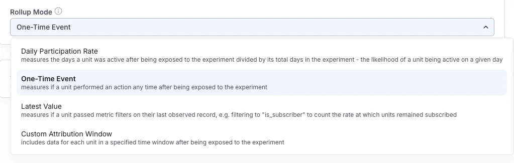 Metric source selection during creation flow