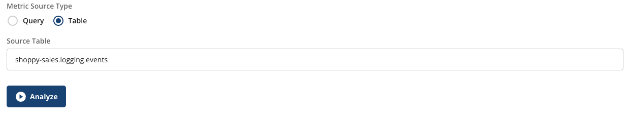 Table-based metric source configuration