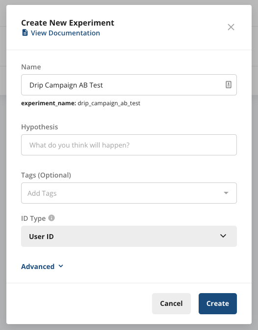 Experiment creation interface