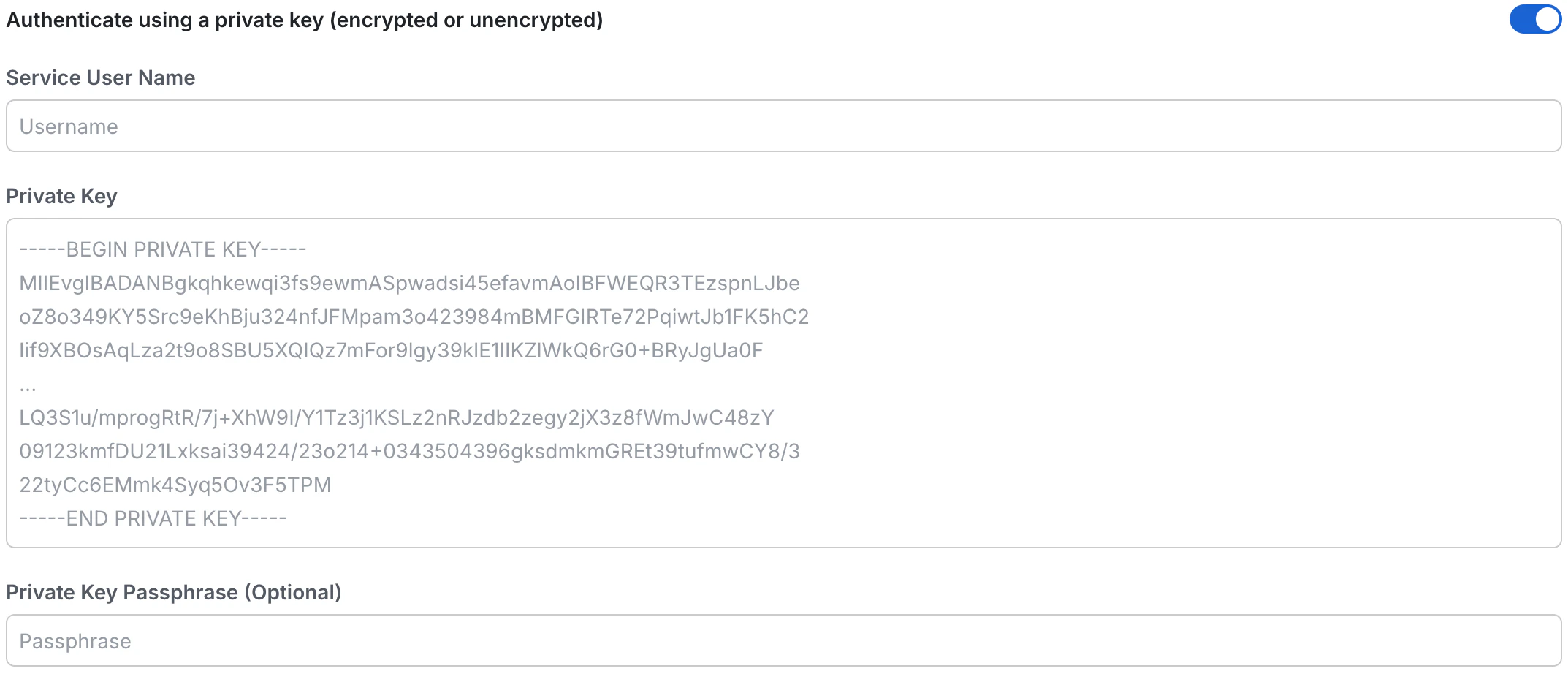 Key-pair authentication configuration interface