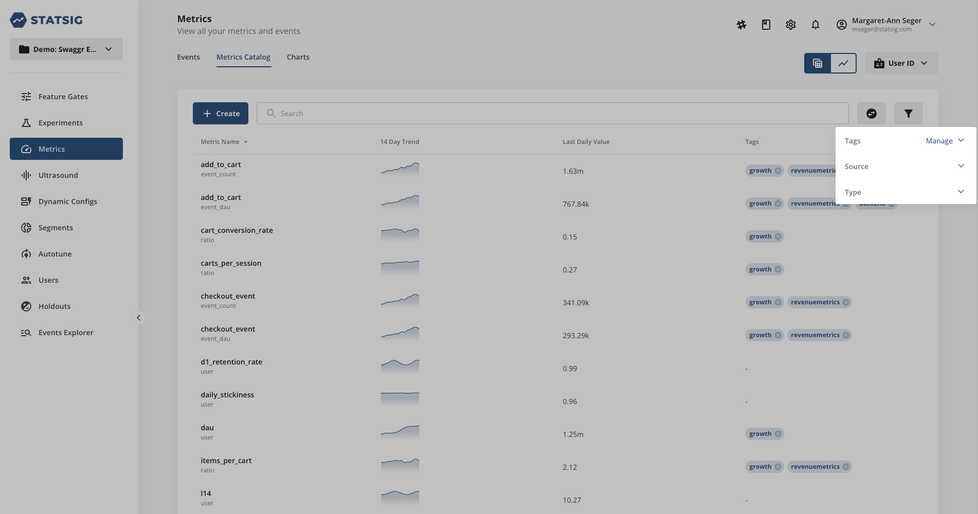 Metrics catalog navigation