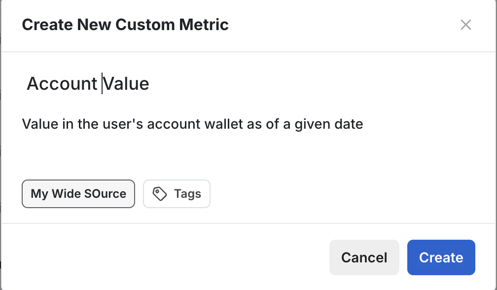 Create metric form for latest account value