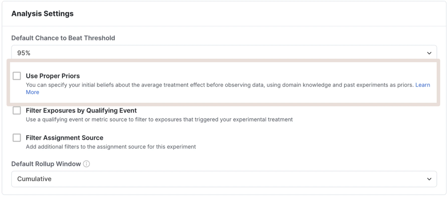 Informative priors configuration interface