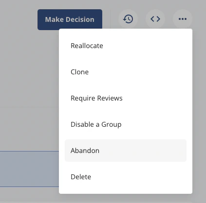 Experiment abandon interface
