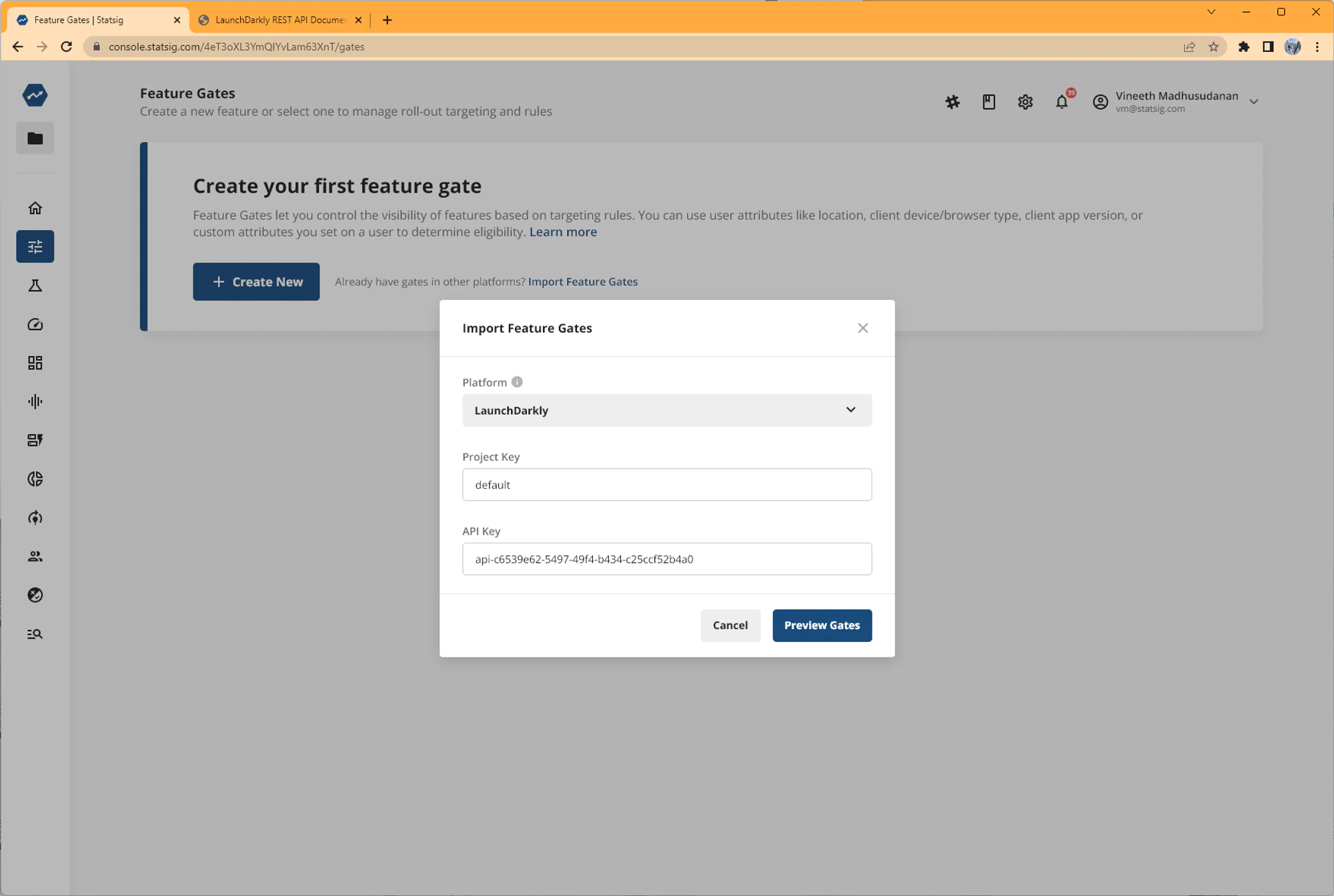 LaunchDarkly credentials input form