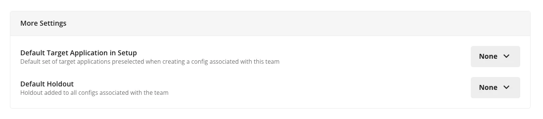 Team default target applications selector