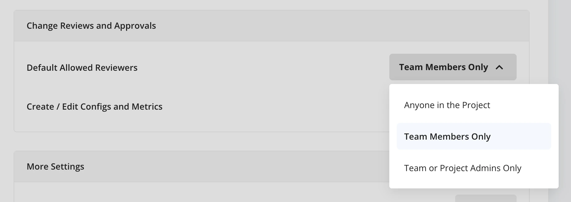 Default allowed reviewers dropdown specifying who can approve changes