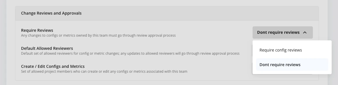 Team require reviews option within settings