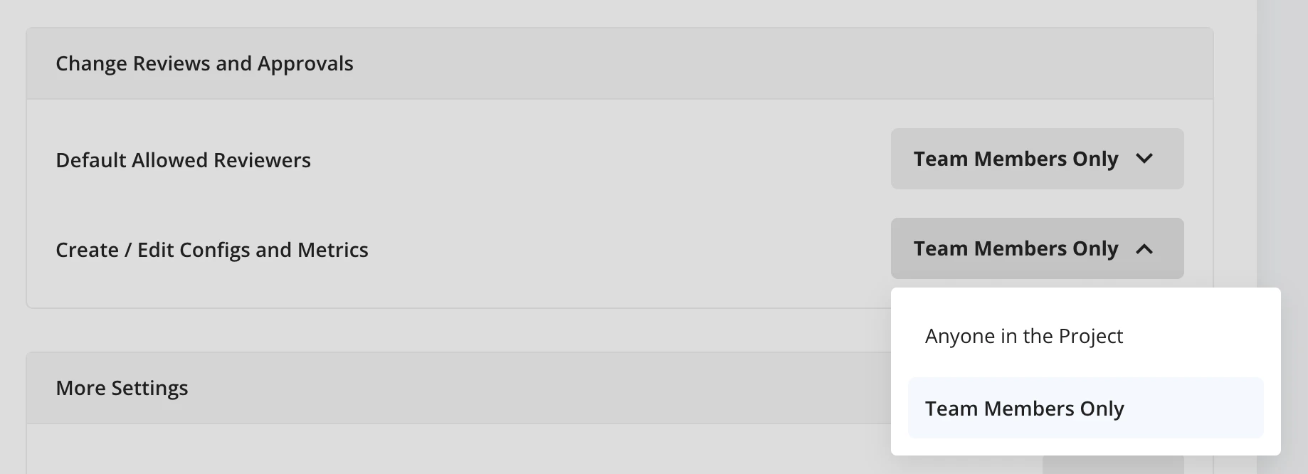 Create and edit configs permissions for team members only or entire project