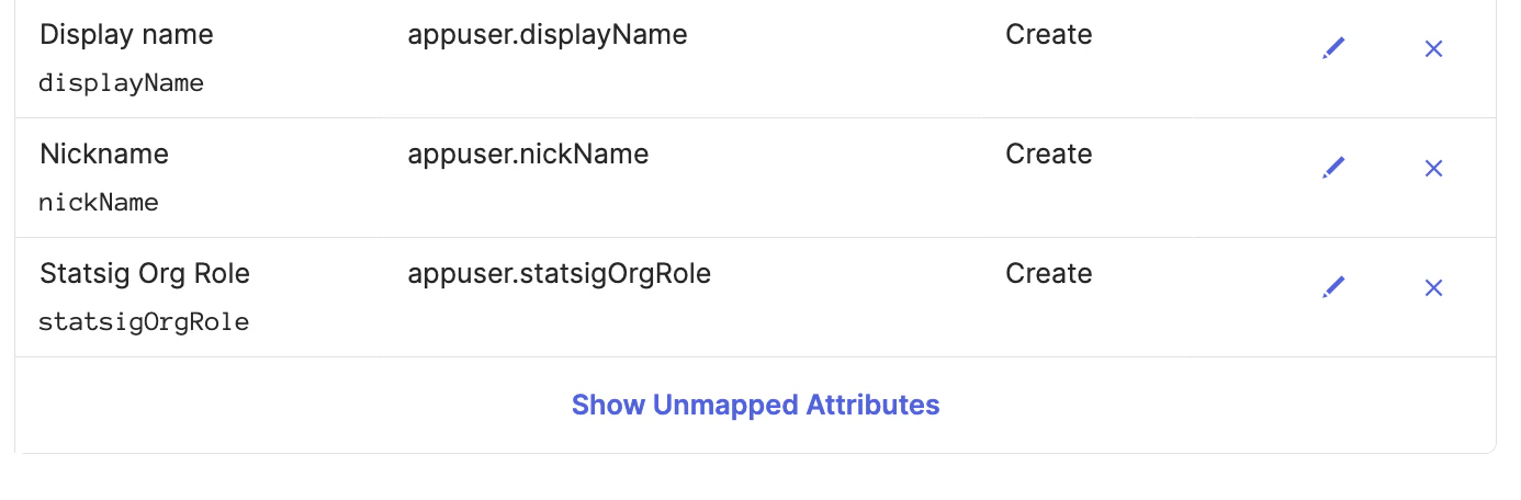 Provisioning To Okta tab listing statsigOrgRole attribute