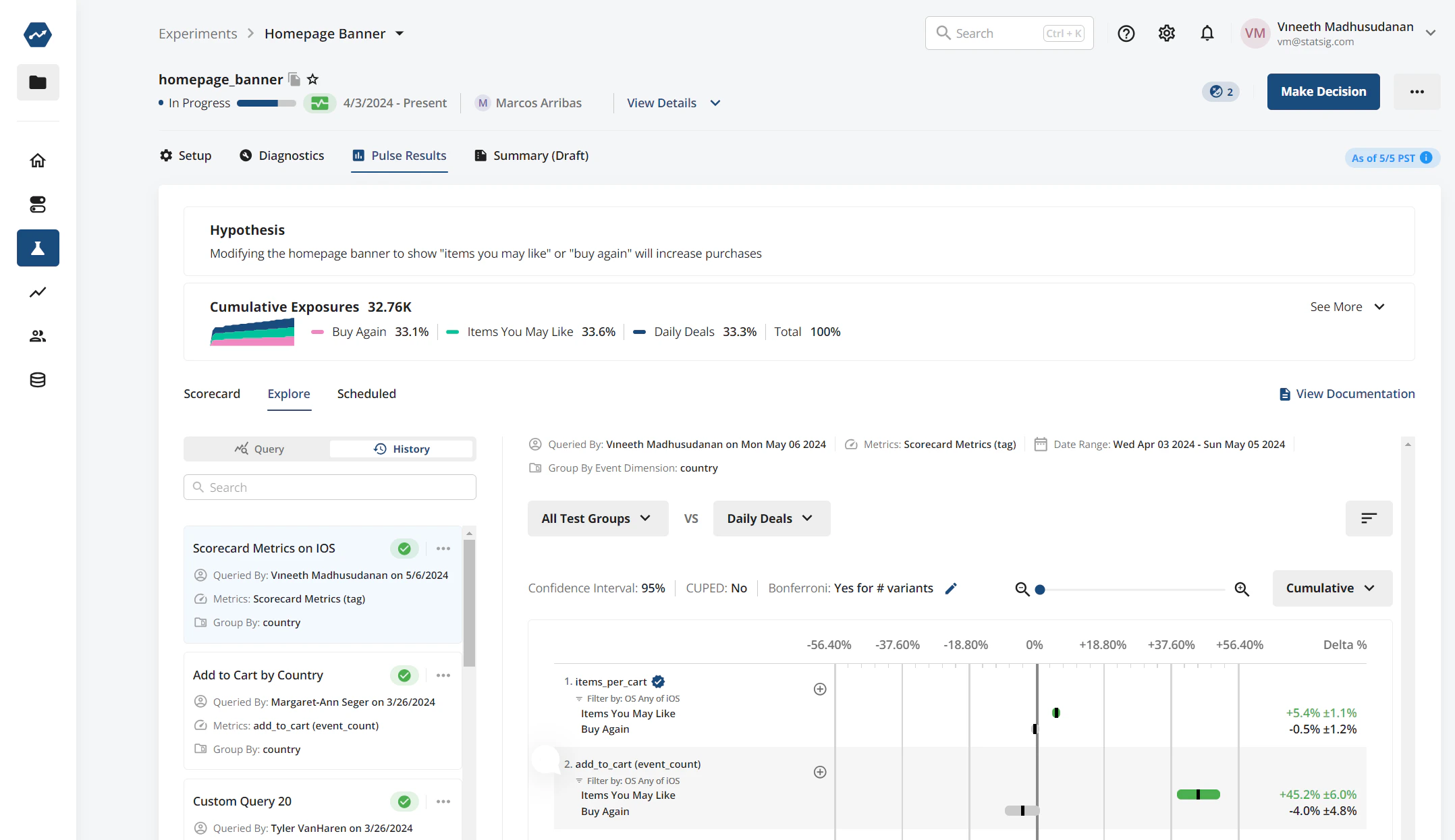 Pulse explore tab interface
