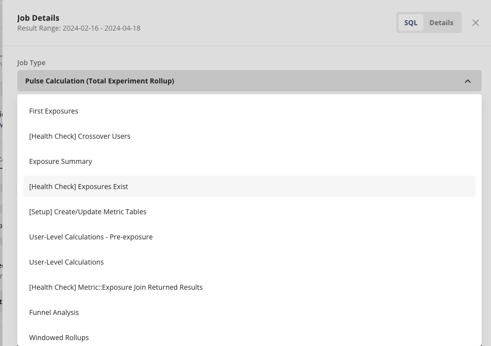 Pulse view SQL query details interface