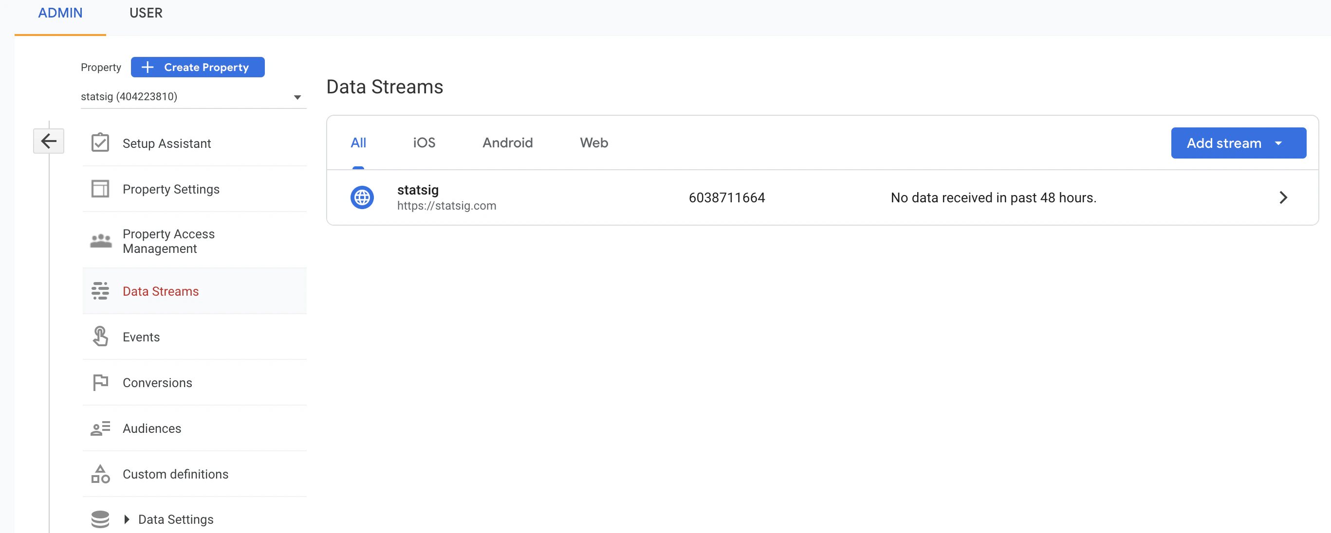 GA4 Data Stream details with Measurement Protocol API secrets section