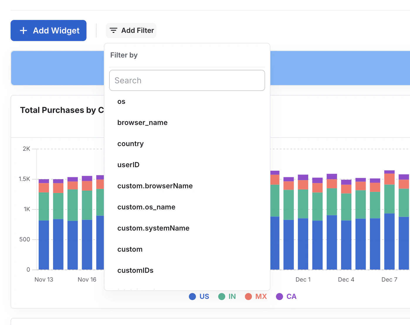 Dashboard global filter interface