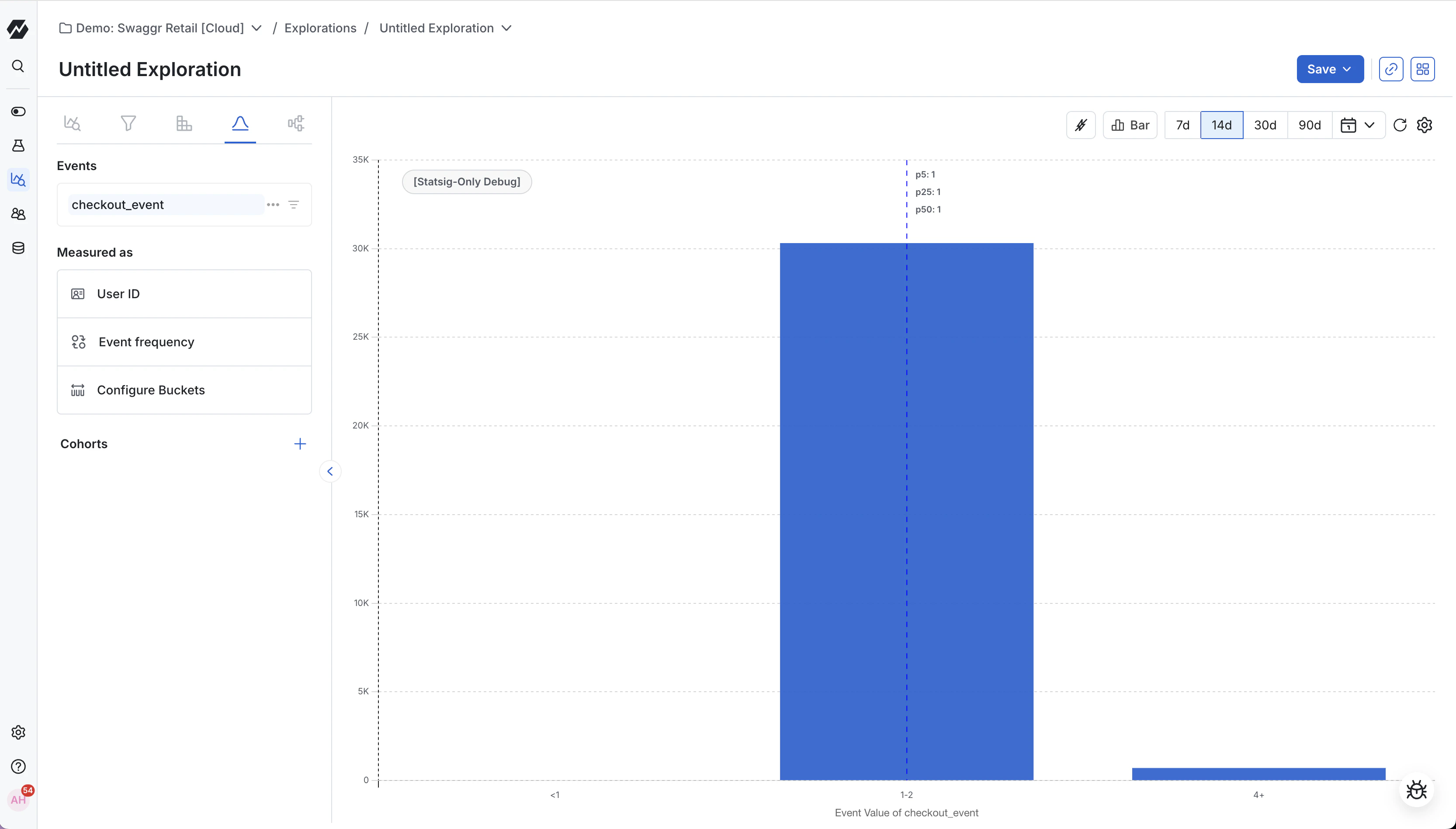 Distribution chart interface in Metrics Explorer