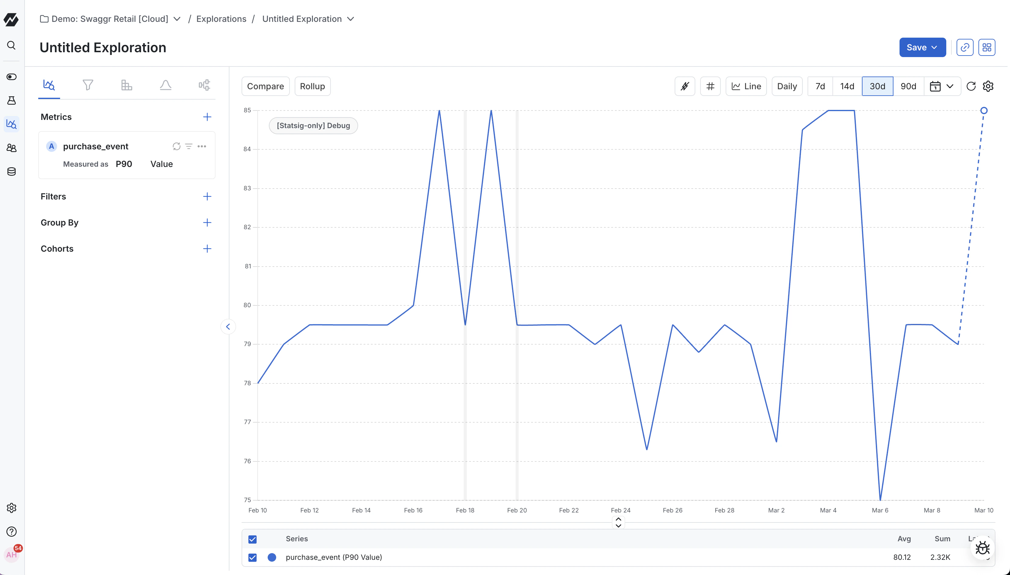 Percentiles aggregation configuration interface