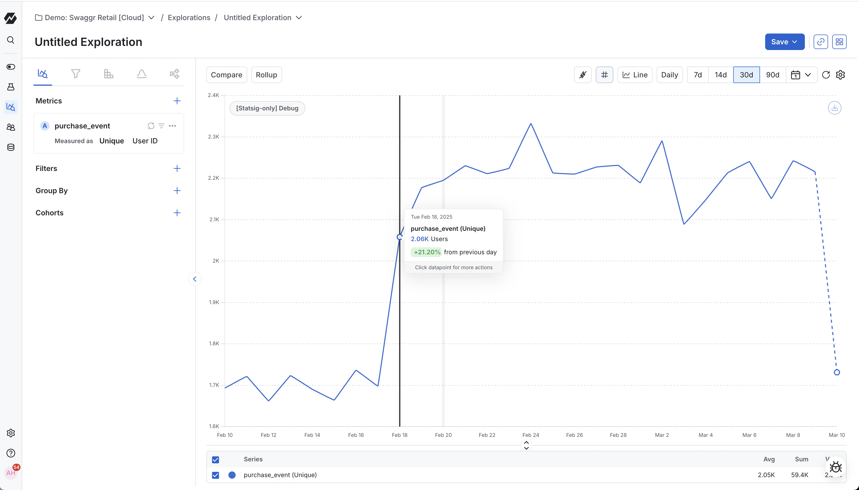 Event aggregation options interface