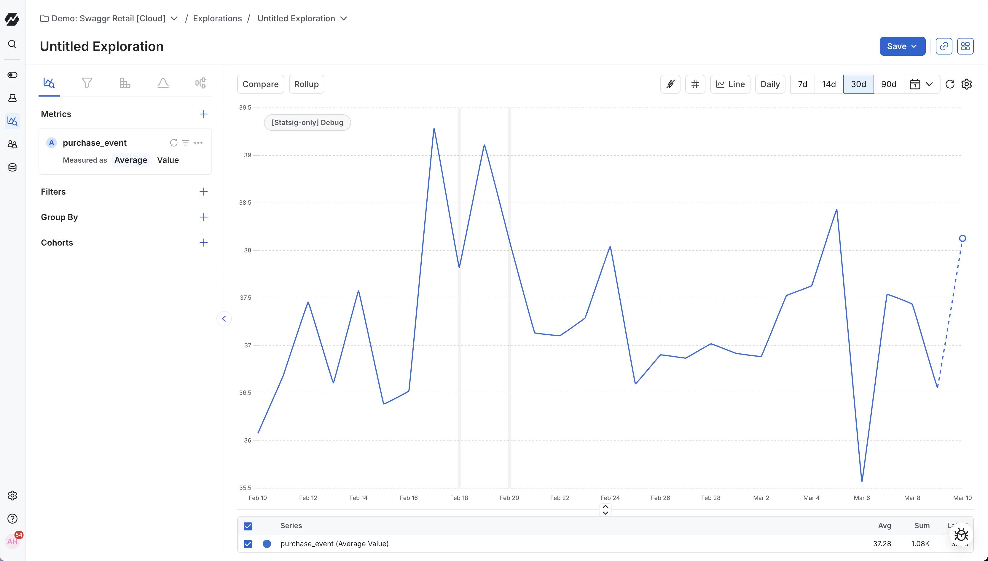 Average event property aggregation interface