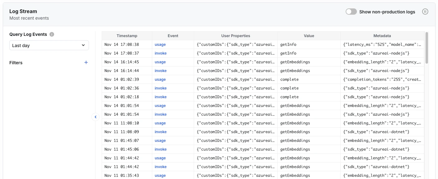 Statsig console events streaming interface