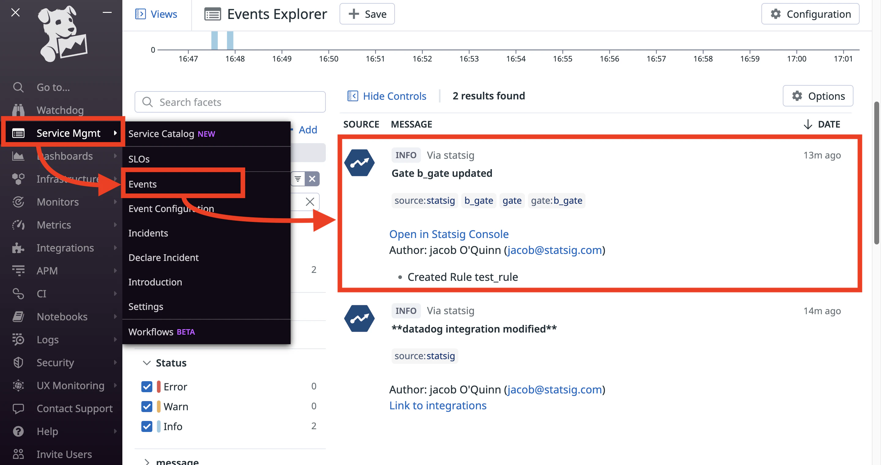 Datadog Events Explorer interface
