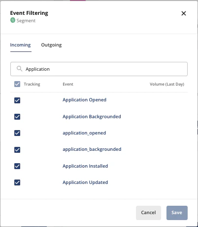Event selection interface for incoming events