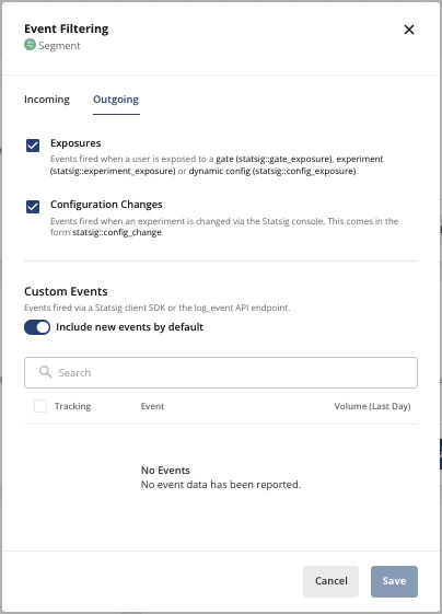 Outgoing event filtering configuration