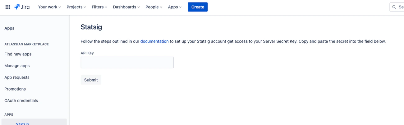 Jira app configuration interface