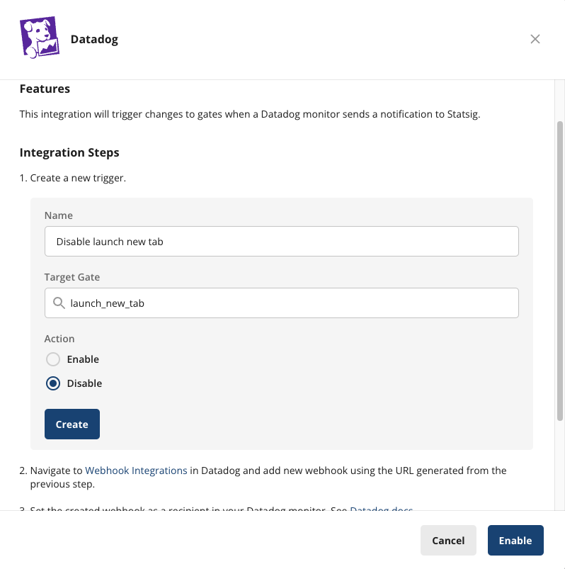 Statsig trigger configuration interface