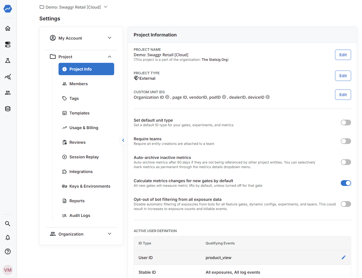 DAU definition configuration interface