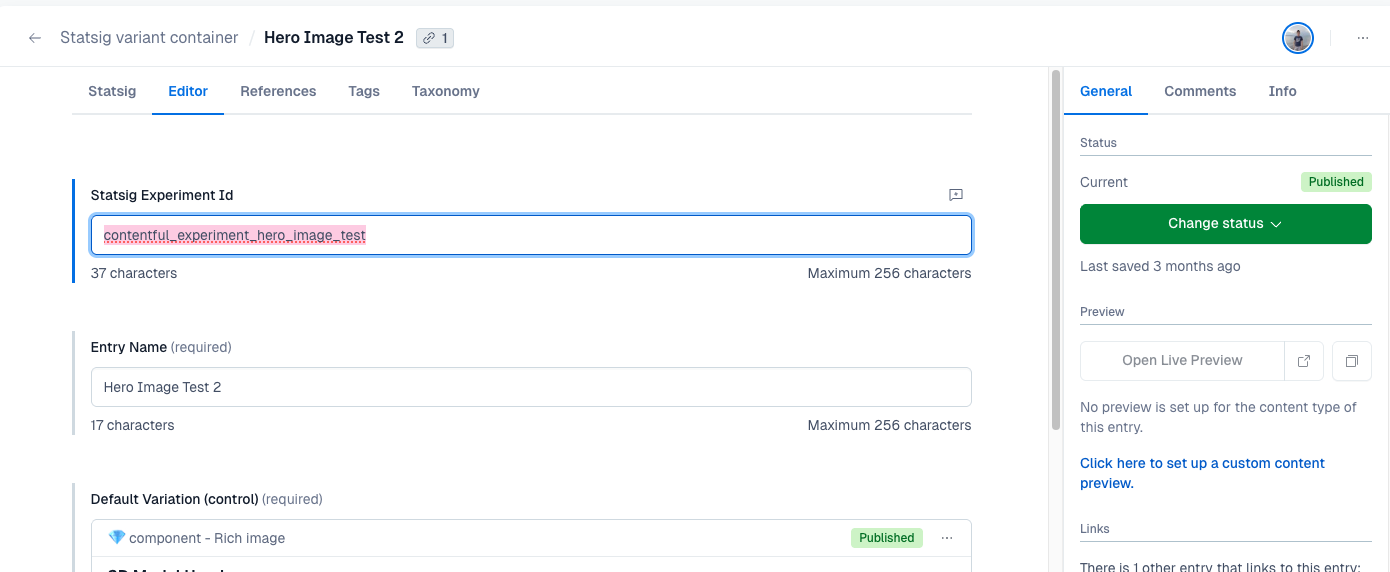 Contentful Statsig Experiment Id