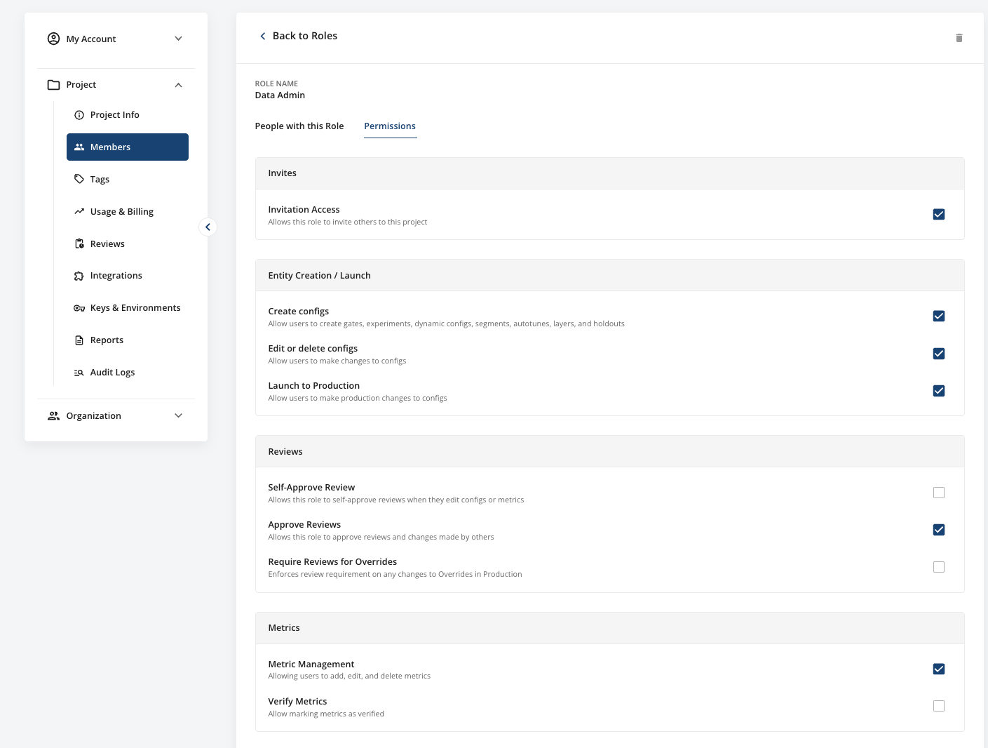 Custom roles configuration interface